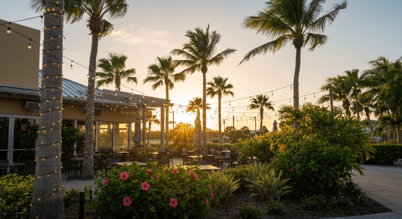 Family-friendly outdoor restaurant patio in Bonita Springs Florida