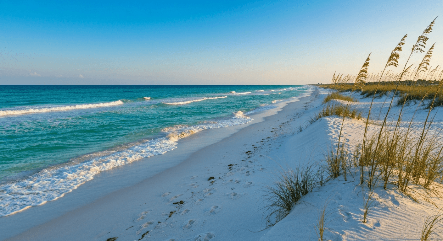 White sand beach and turquoise Gulf water along the Naples Florida coastline