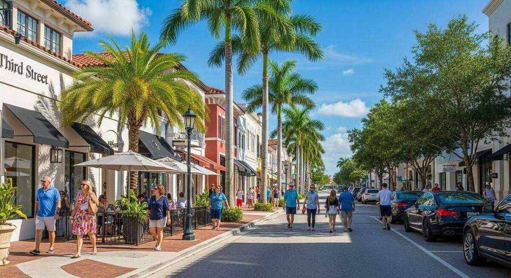 Third Street South Naples courtyard with fountains and outdoor dining