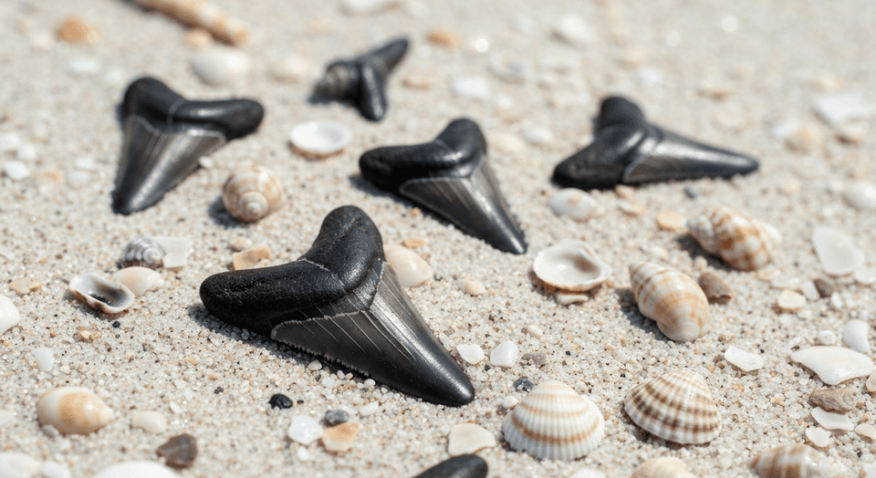Fossilized shark teeth and shells found on Manasota Key beach in Englewood Florida