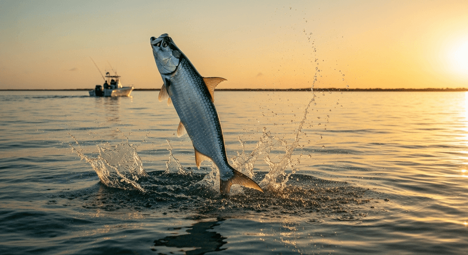 Tarpon fishing on Pine Island Sound near Fort Myers Florida at sunrise