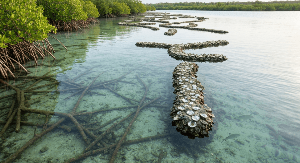 Flats boat poling through mangrove shallows in the Ten Thousand Islands near Marco Island
