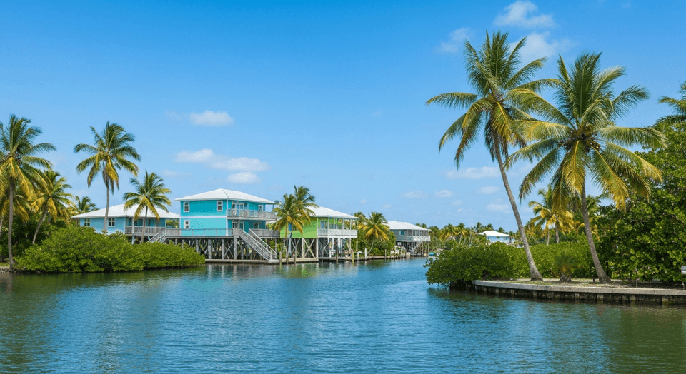 Kayakers exploring Matlacha Pass waterway with colorful stilt houses near Cape Coral Florida