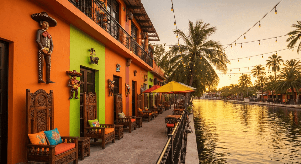 Monarca's Mexican restaurant colorful canal-side patio in Cape Coral Florida