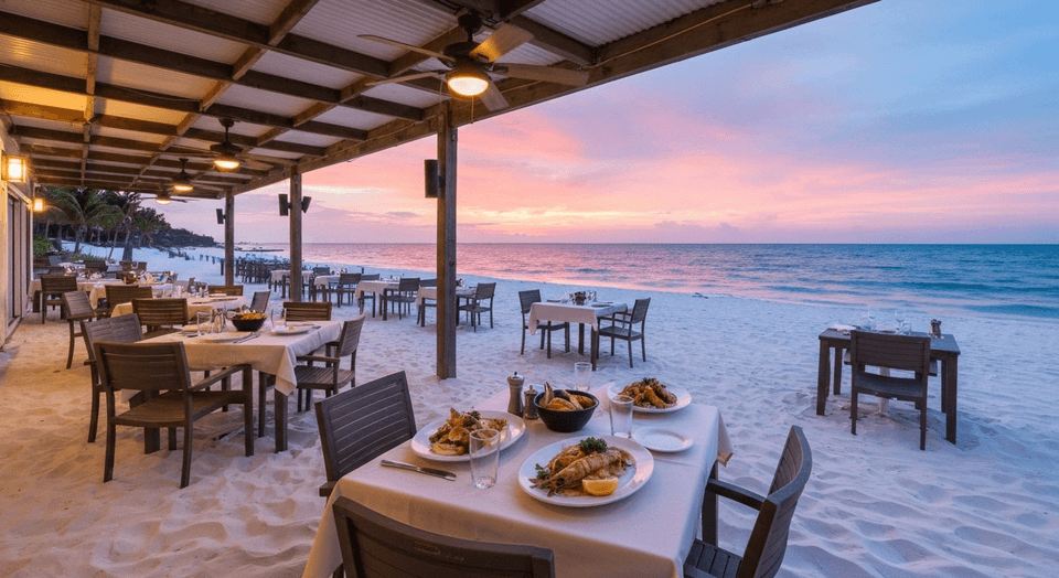 The Deck at 560 oceanfront restaurant at Hilton Marco Island with outdoor Gulf-front dining tables