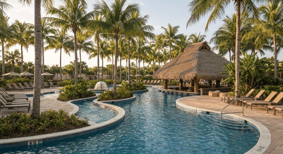 Hyatt Regency Coconut Point Resort pool area surrounded by palm trees in Bonita Springs