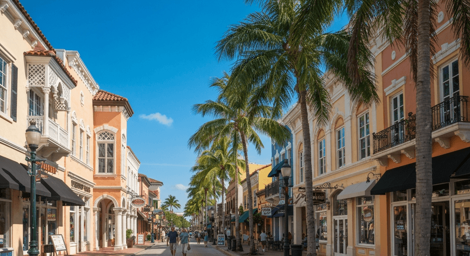 Venice Florida downtown area with Italian-inspired architecture and palm-lined streets