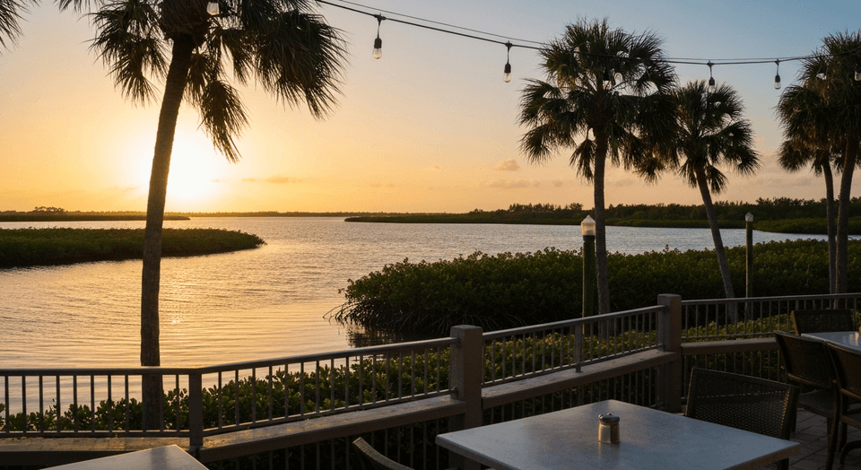 Flippers on the Bay waterfront restaurant at Lovers Key Resort on Estero Bay