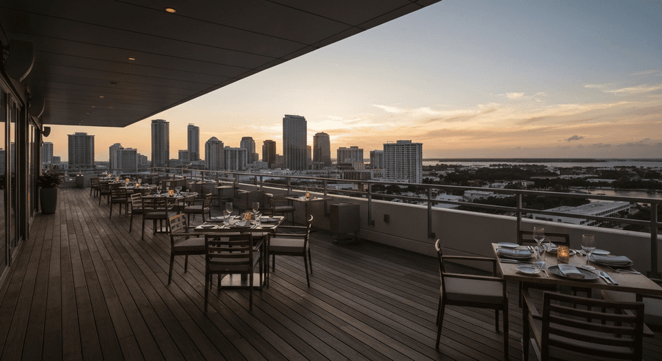 Beacon Social Drinkery rooftop cocktails overlooking the Caloosahatchee River in Fort Myers