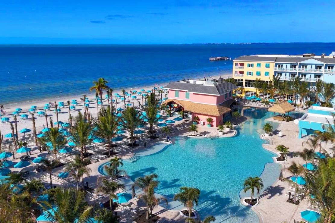 Margaritaville Beach Resort Fort Myers Beach aerial view with Gulf of Mexico