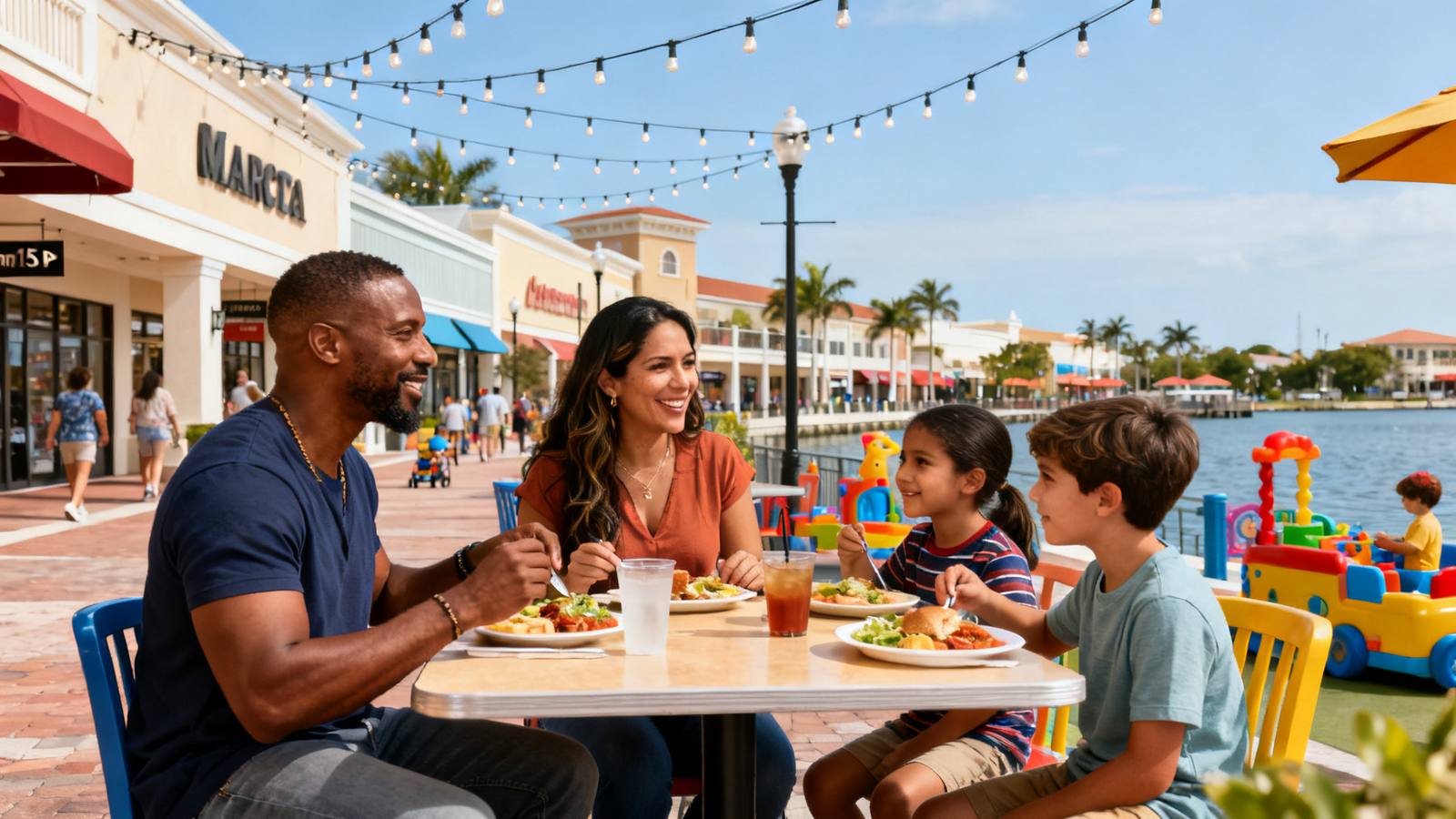 Family dining at a kid-friendly waterfront restaurant in Naples Florida