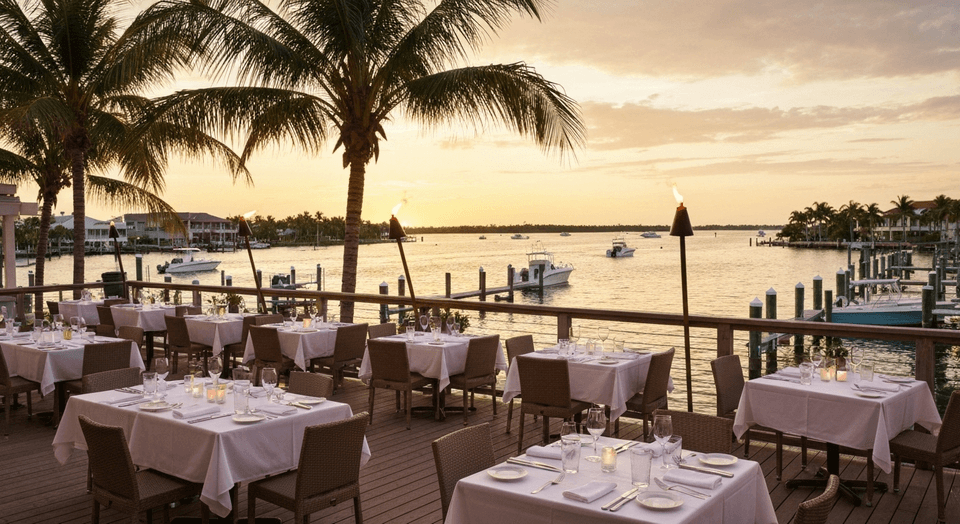 Southwest Florida waterfront dining at sunset