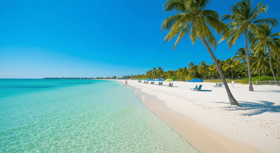 Siesta Key Beach powdery white quartz sand with turquoise Gulf waters and beachgoers near Sarasota Florida