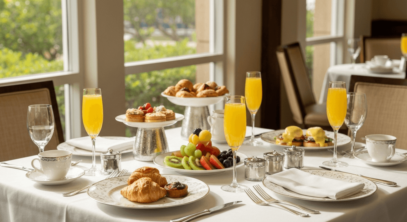 Brunch table with mimosas and fresh dishes at a Sarasota Florida restaurant