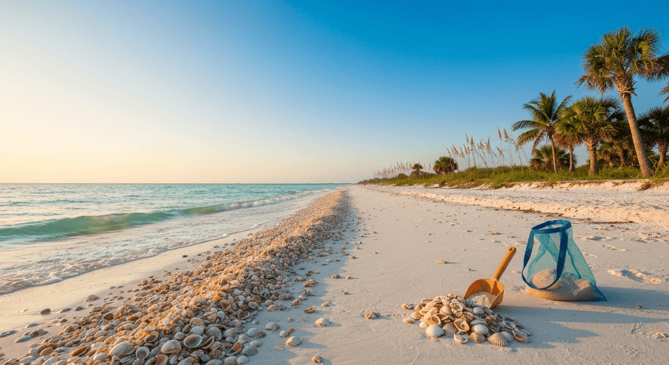 Shelling enthusiasts searching for seashells along the Sanibel Island shoreline at low tide