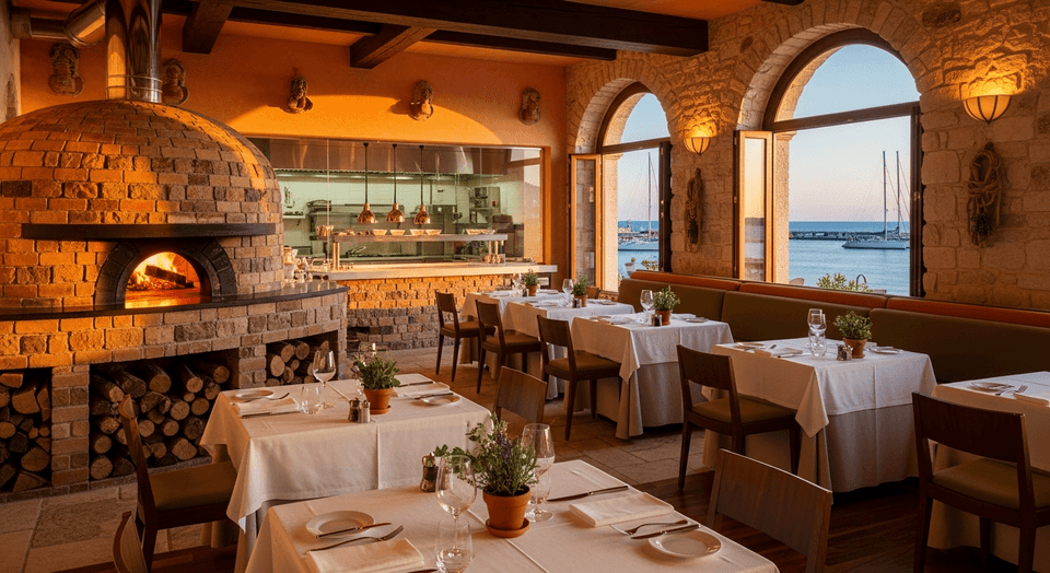 Stretto Italian trattoria with brick pizza oven and show kitchen at Sunseeker Resort