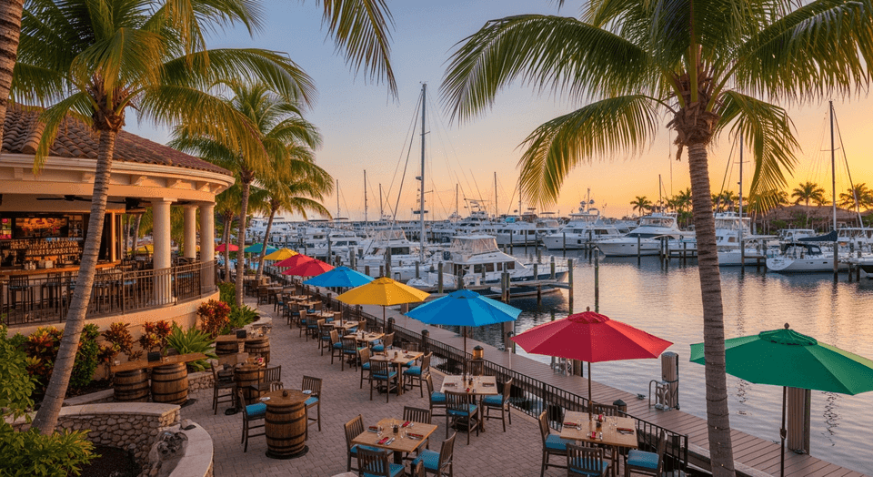Rumrunners tropical waterfront restaurant at Cape Harbour marina in Cape Coral