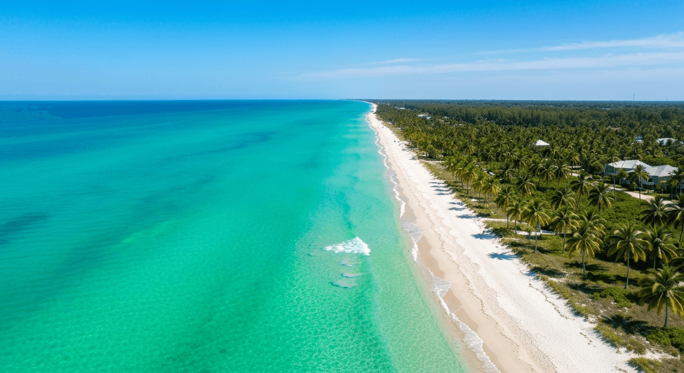 Aerial view of Bonita Springs Florida coastline with turquoise Gulf waters and white sand beaches