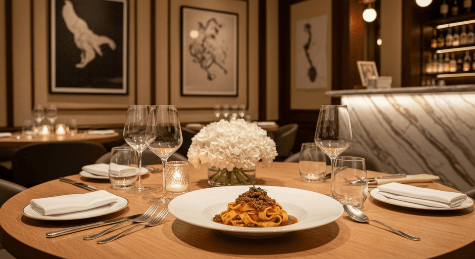 Next Door restaurant interior with handmade pasta station at Tarpon Point Marina Village