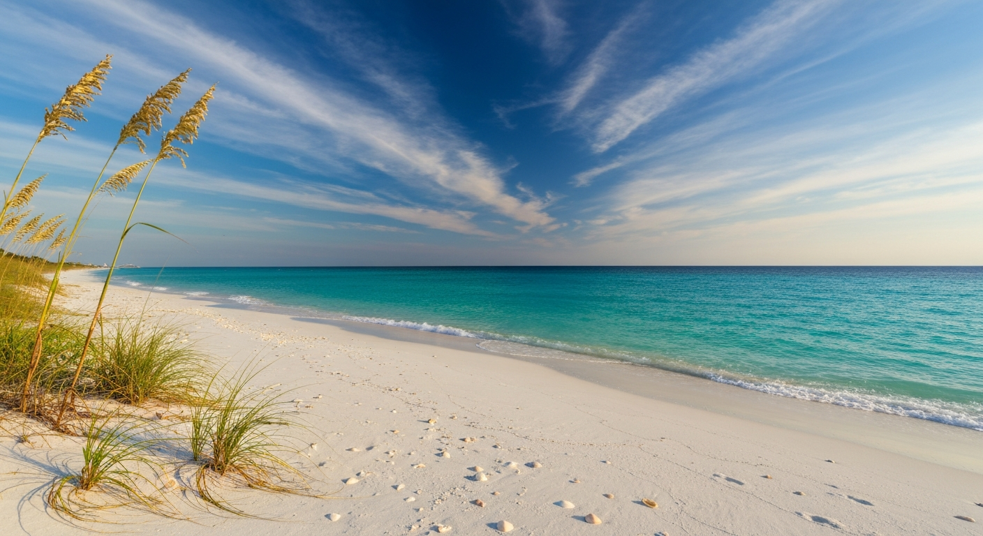 White sand beach and calm Gulf waters at Englewood Beach Florida