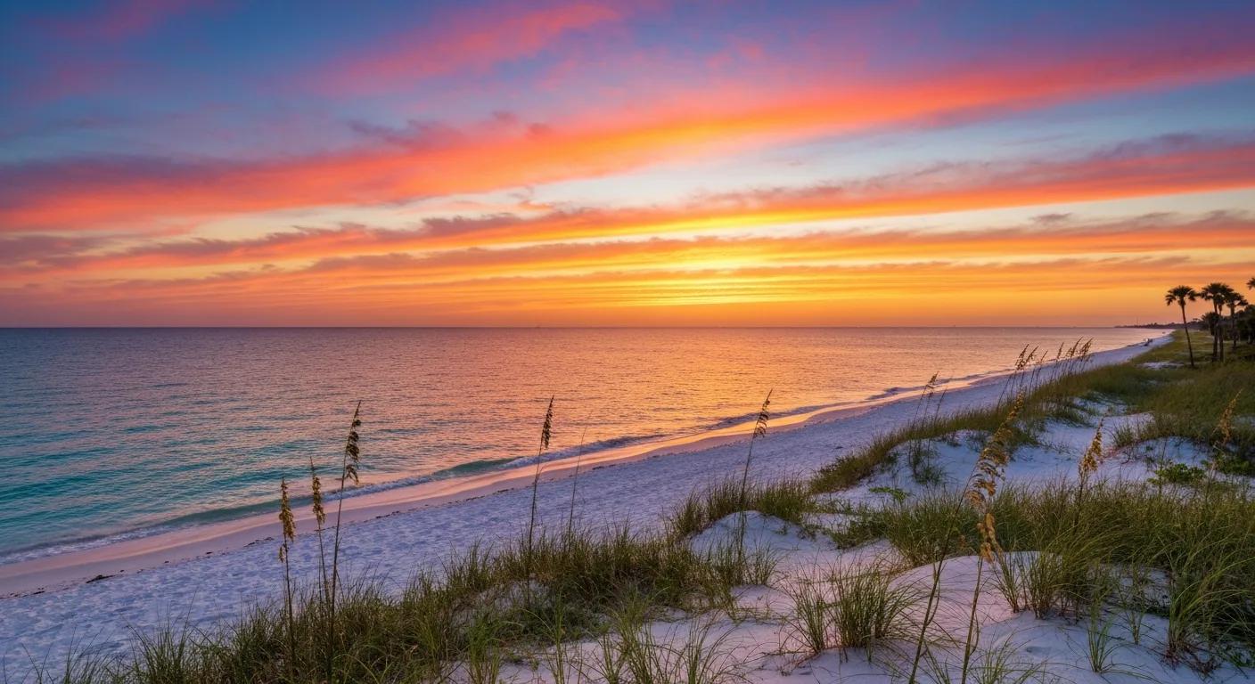 Sunset view over the Gulf of Mexico from Englewood Beach on Manasota Key Florida