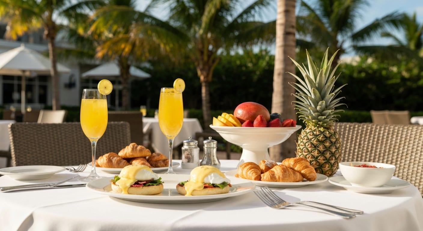 Upscale brunch spread with mimosas at a Naples Florida restaurant