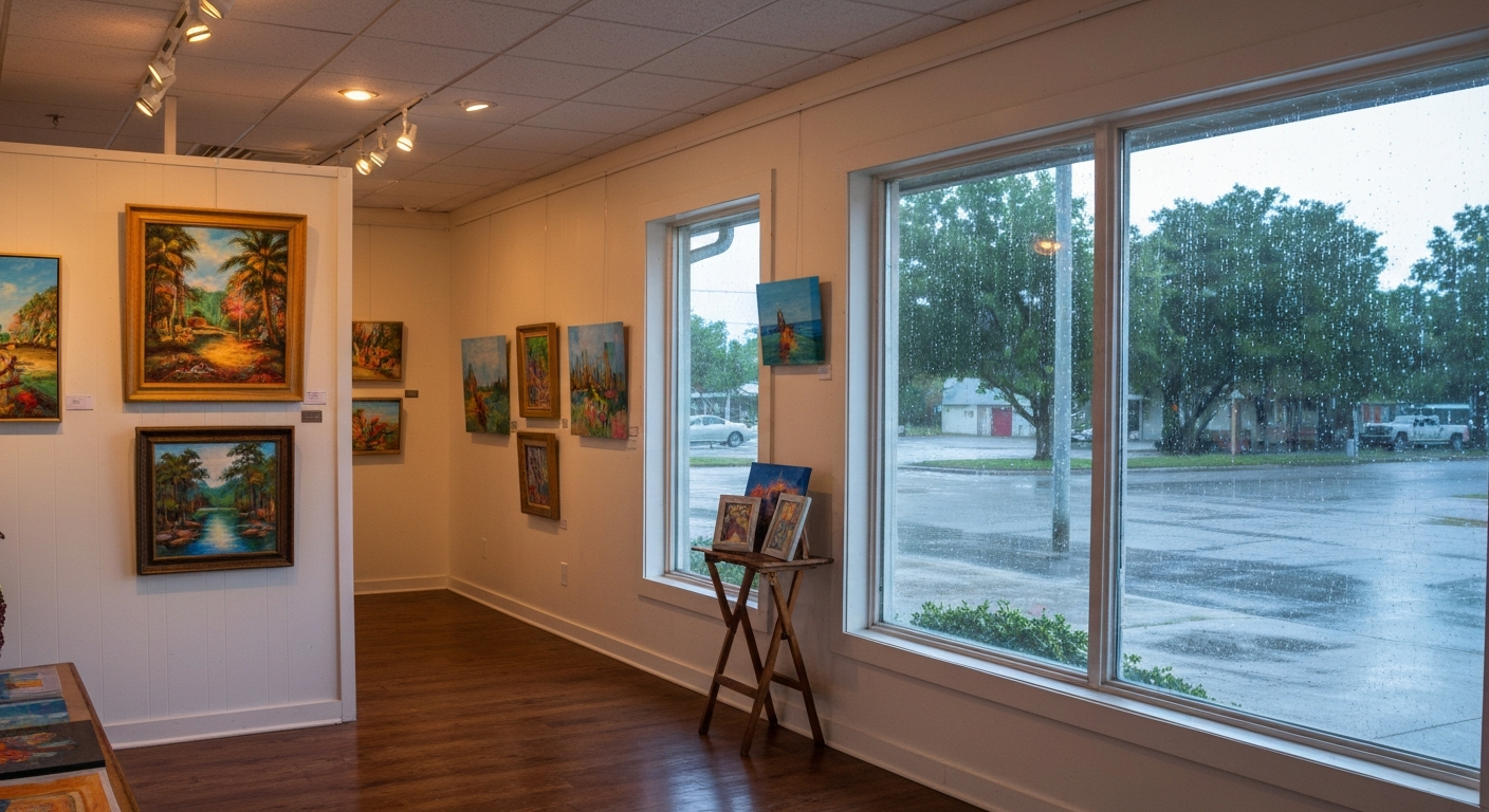 Art gallery interior in Punta Gorda Florida with colorful paintings on display