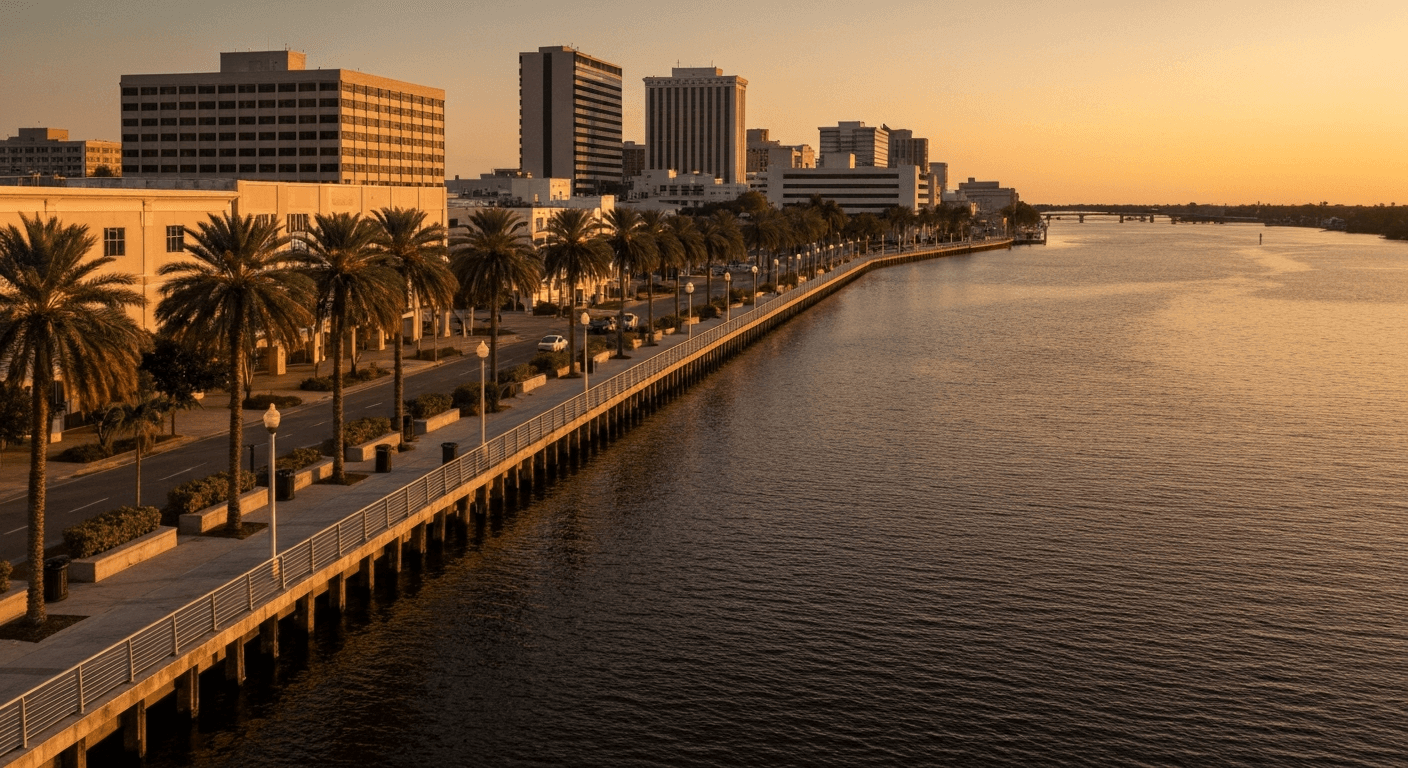 Fort Myers active adult neighborhood with lakes and palm trees