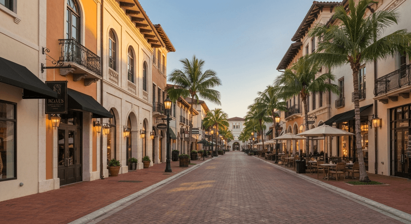 Active adult neighborhood in Naples Florida with palm-lined streets