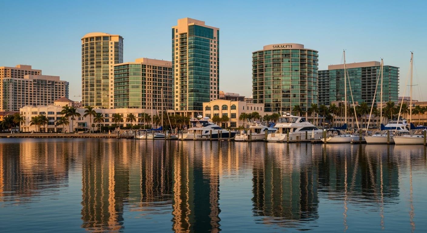 Sarasota bayfront with marina and downtown skyline