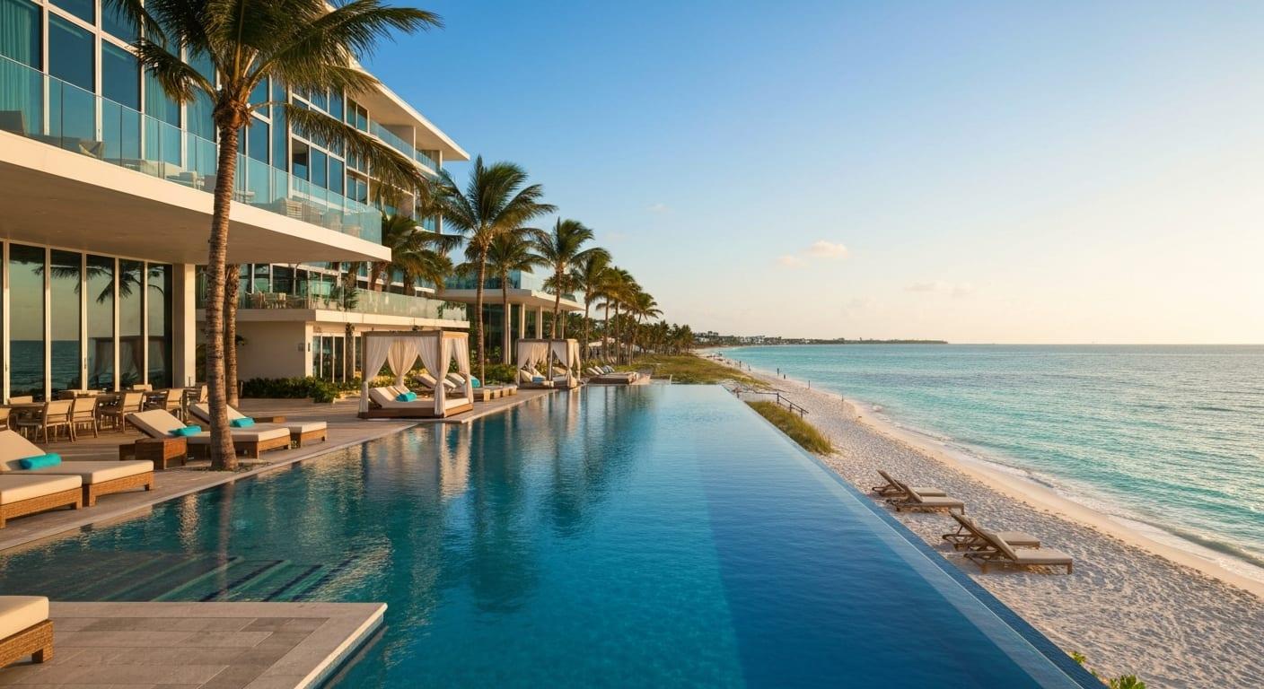 Luxury beachfront resort pool overlooking the Gulf of Mexico in Sarasota Florida
