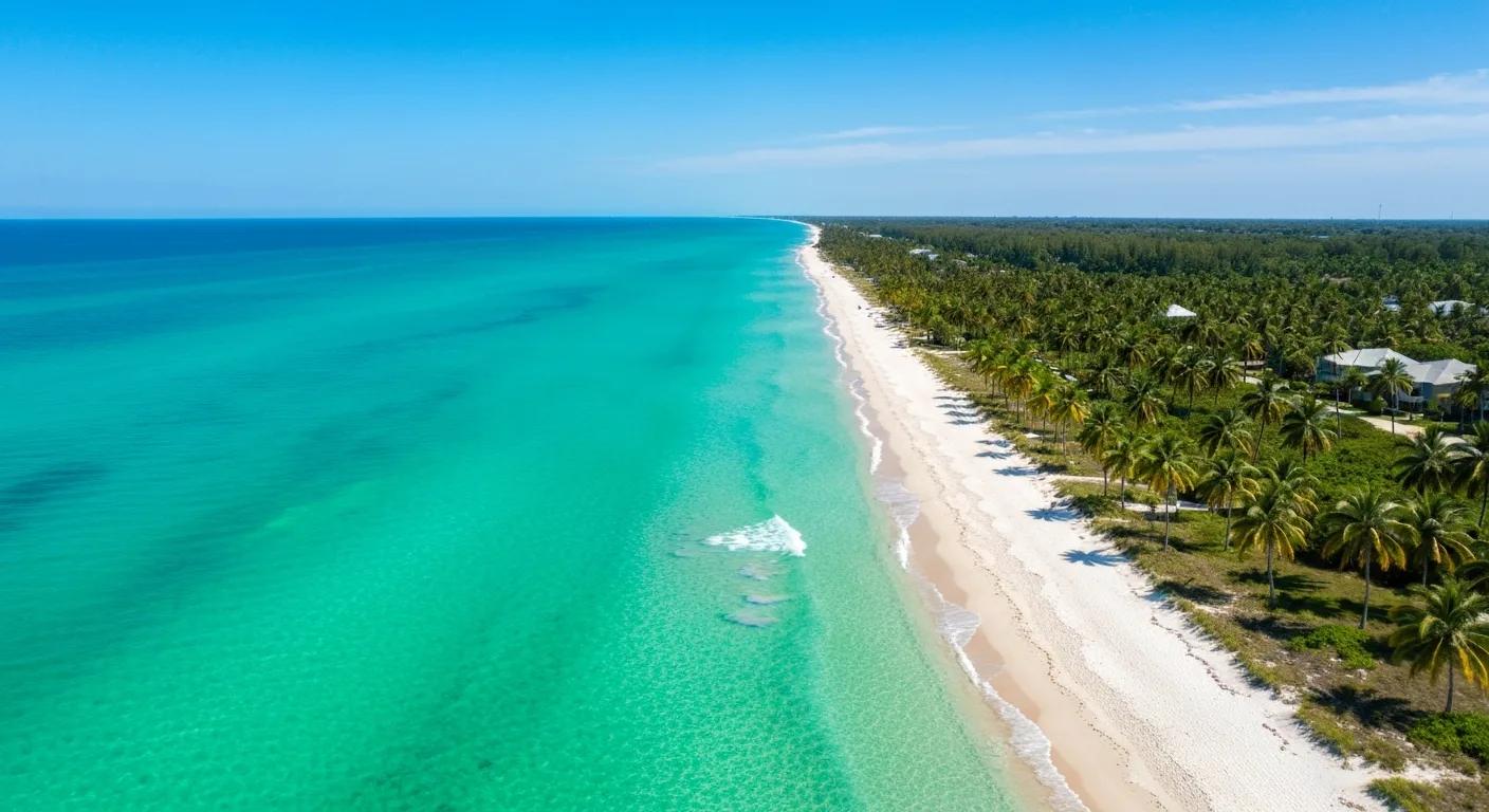 Aerial view of Bonita Springs Florida coastline with turquoise Gulf waters and white sand beaches