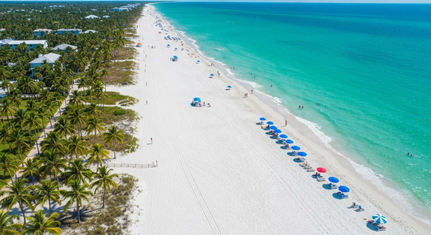 Crystal white quartz sand beach at Siesta Key Florida with turquoise waters