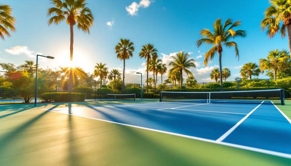 Gateway community pickleball courts at sunrise