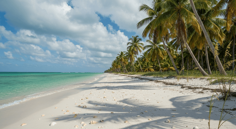 Shelling beach on Cayo Costa Florida with shells on sand and mangrove trees
