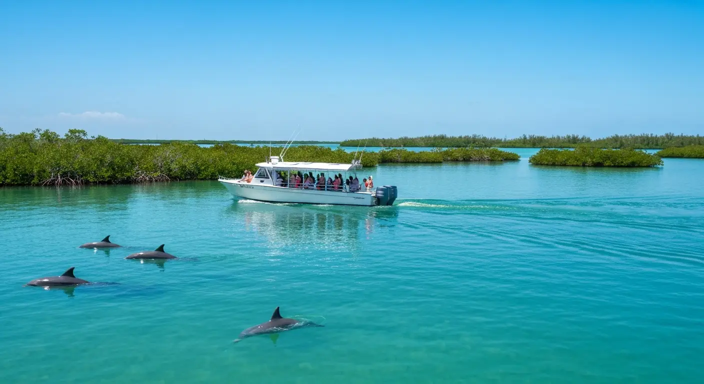 Boat tour with dolphins in Pine Island Sound near Sanibel and Captiva Florida