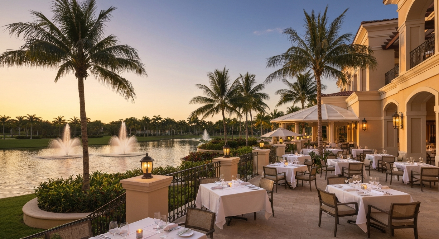 Waterfront dining area at Hyatt Regency Coconut Point Resort in Bonita Springs Florida