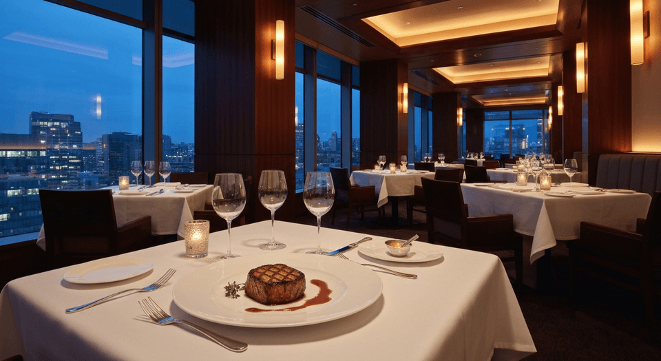 Ocean Prime steakhouse dining room with warm lighting and open bar at Inn on Fifth Naples