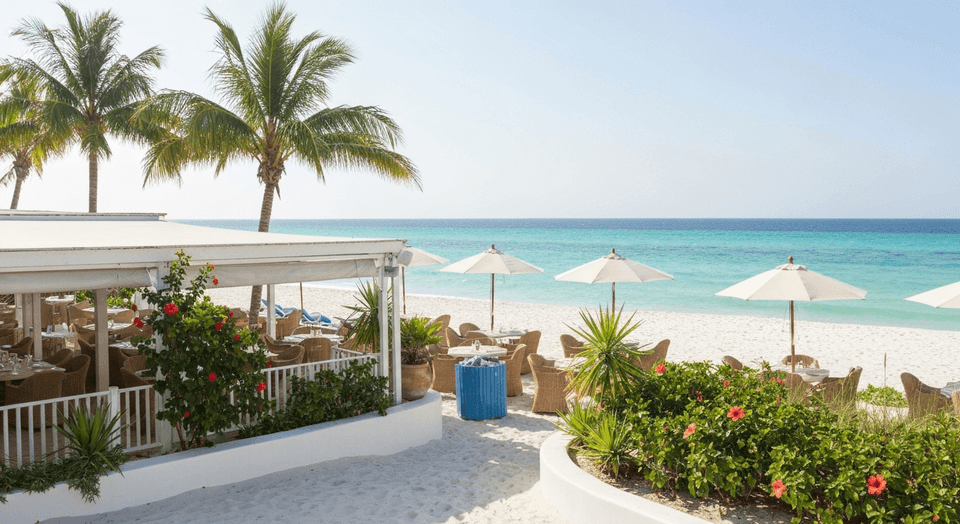 Rhode's End beachfront restaurant at Clam Pass Beach with Mediterranean-style dining