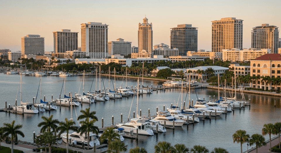 Sarasota Bayfront with marina and skyline