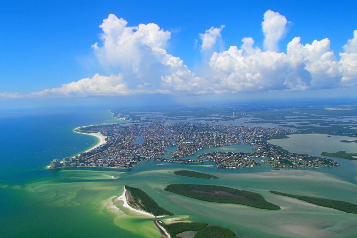 Aerial view of Naples and Marco Island coastline with turquoise waters