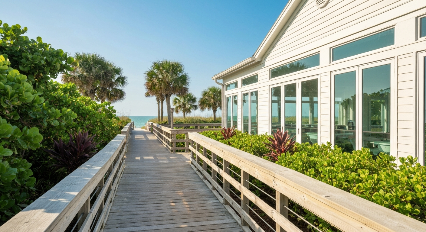 Englewood Beach boardwalk and pavilions at Chadwick Park on Manasota Key