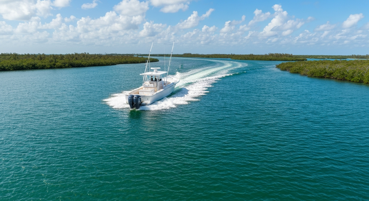 Offshore fishing charter heading out through Gordon Pass into the Gulf of Mexico from Naples Florida