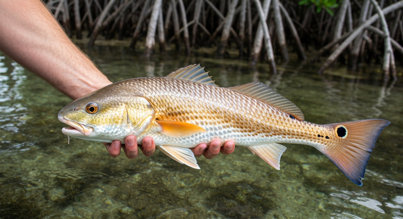 Redfish caught on light tackle in the mangrove backcountry waters near Naples Florida
