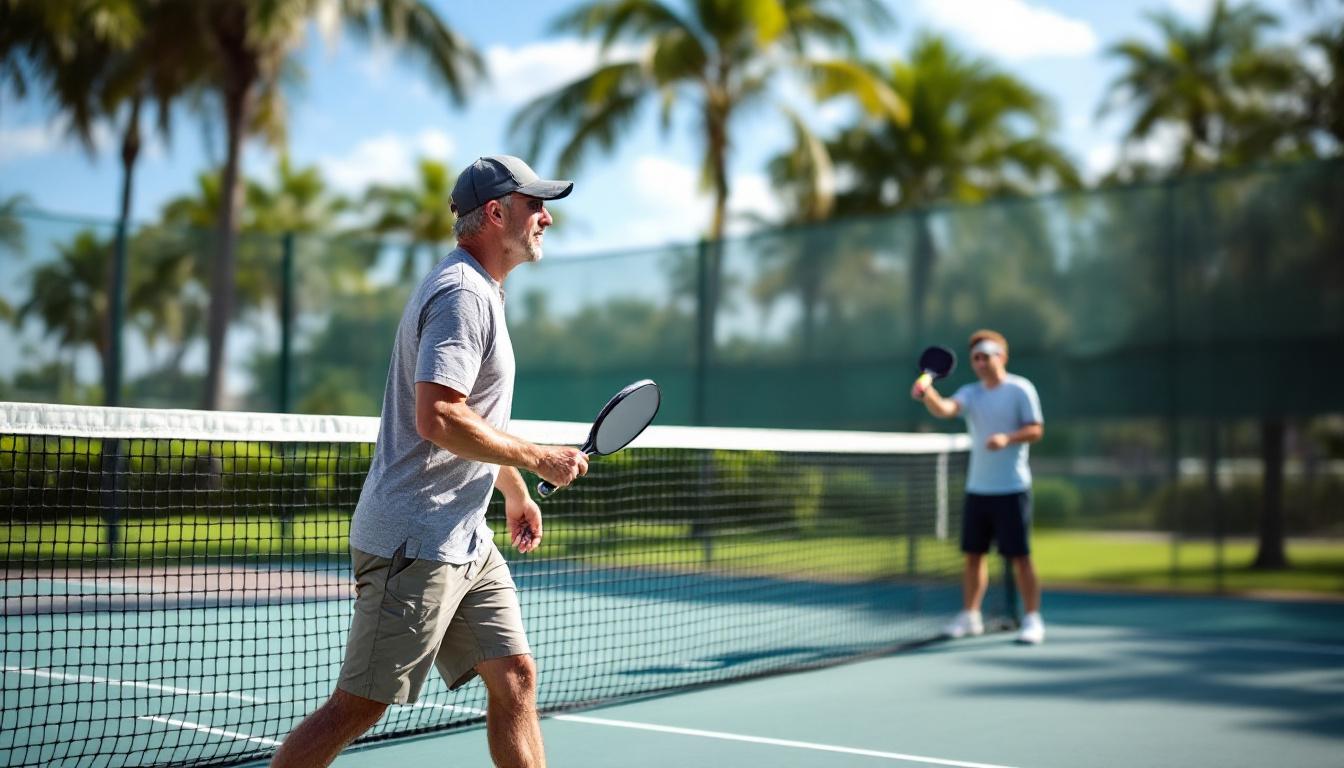 Pickleball coach demonstrating a shot to a student