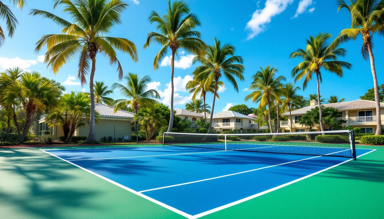 Vacation rental in Cape Coral with a community pickleball court visible