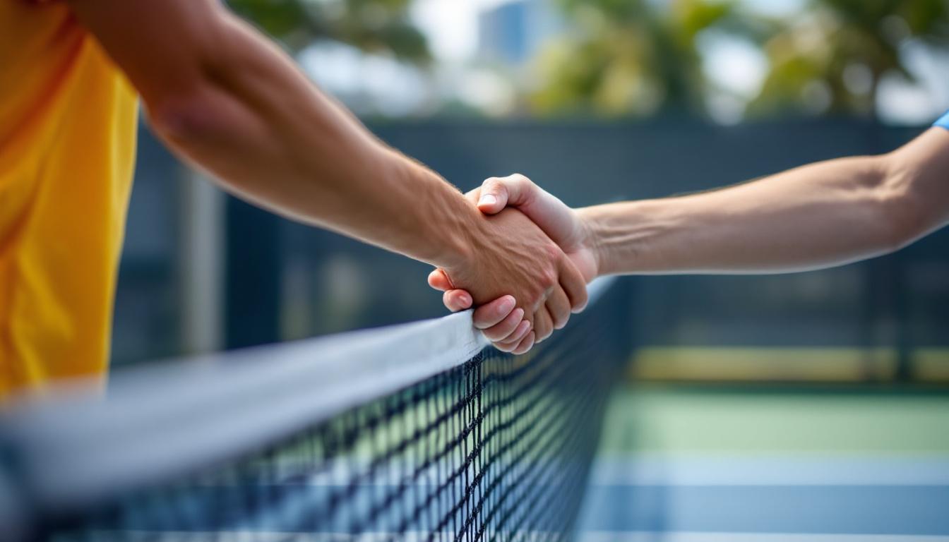 Players shaking hands after a pickleball game