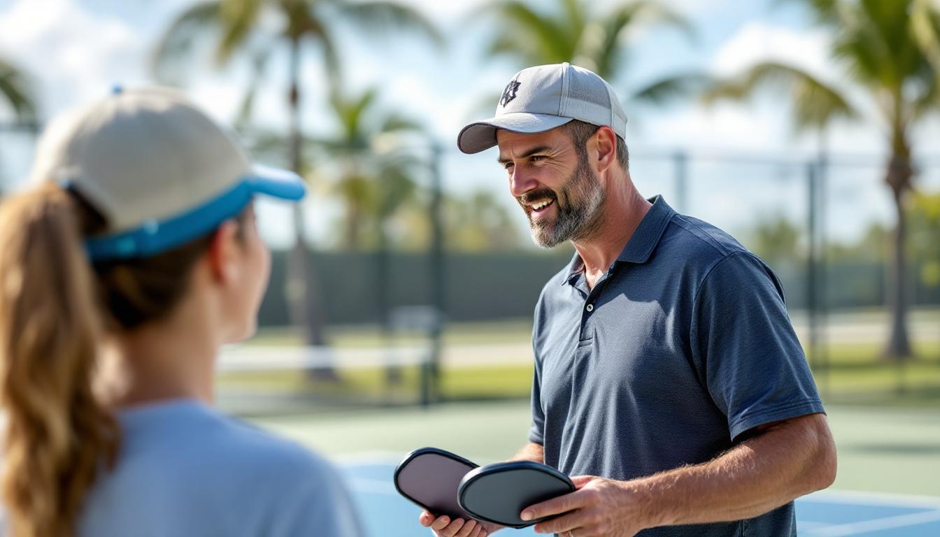 Pickleball coach teaching a small group at Rotary Park