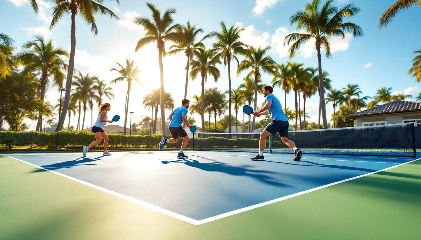 Morning pickleball players at an Estero community court
