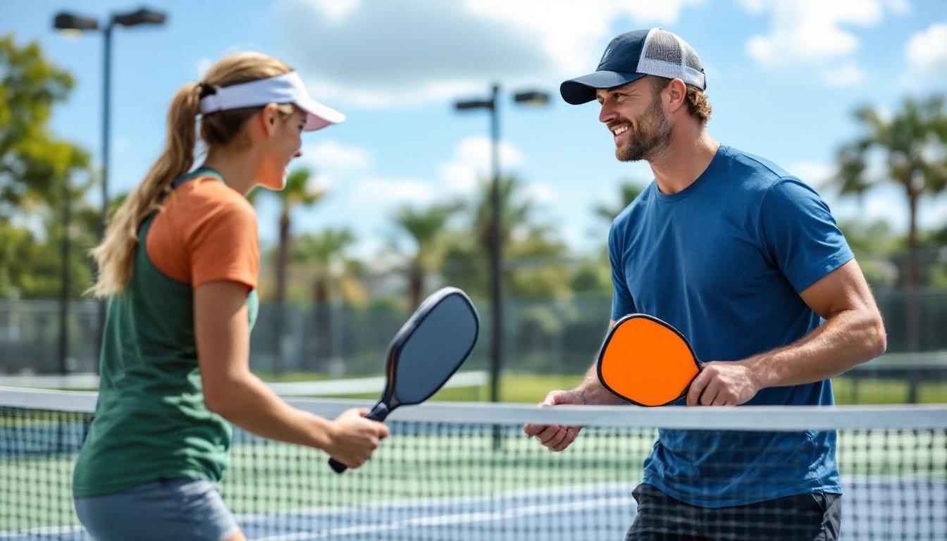 Pickleball clinic instructor working with a student